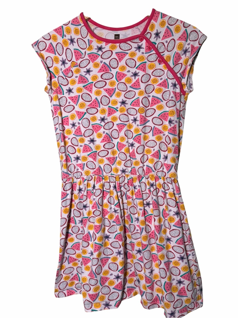 Girls' Pink tea Fruit-Print Casual Short Sleeve Dress
